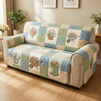 Garden Pot Patchwork quilted sofa cover – flower pots in pastel patchwork