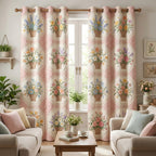Blush Bouquet Squares quilted curtains – bouquets in blush squares