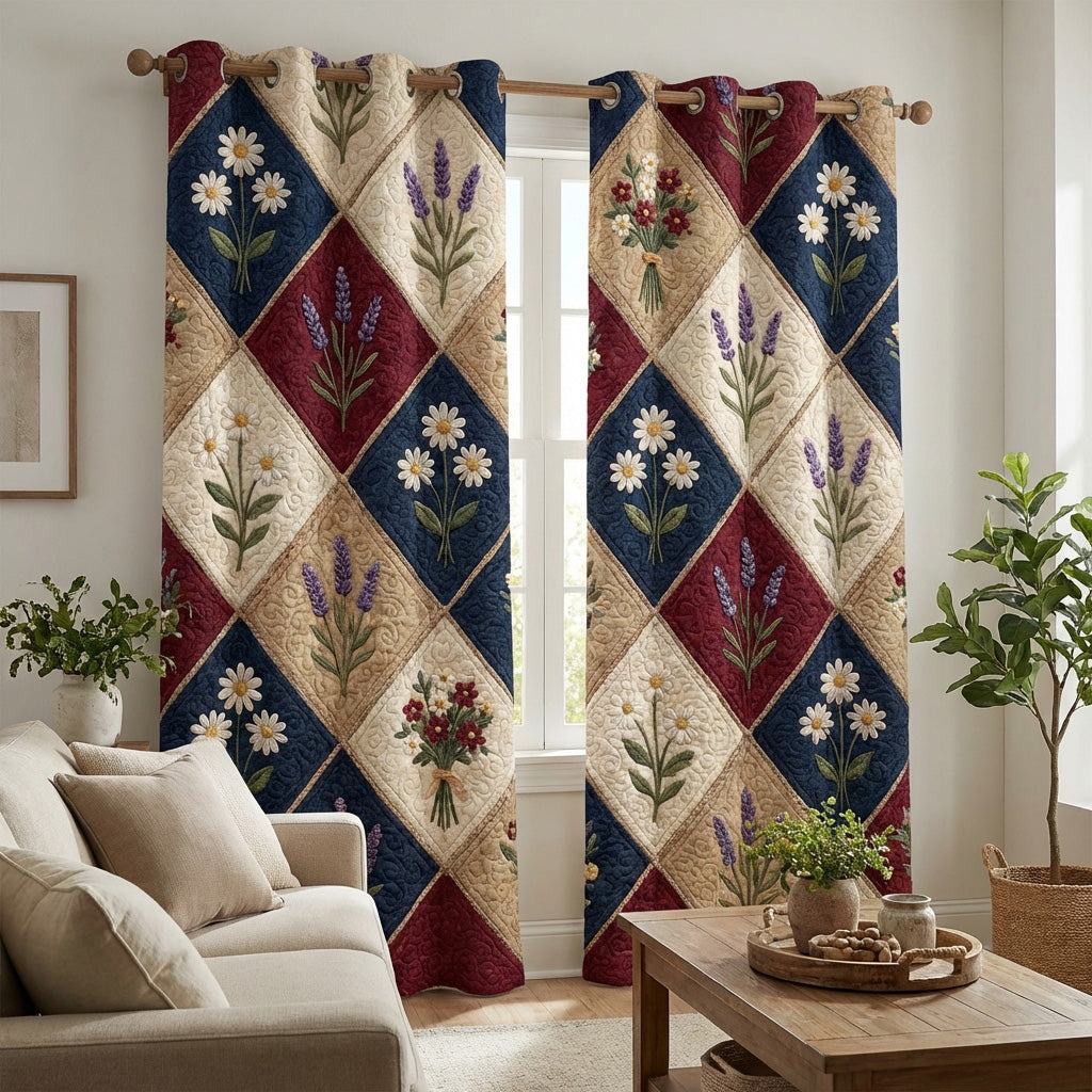 Lavender Diamond Patchwork quilted curtains – lavender in diamond patchwork