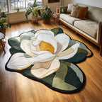 Garden Glow Magnolia shaped rug – magnolia on leaves