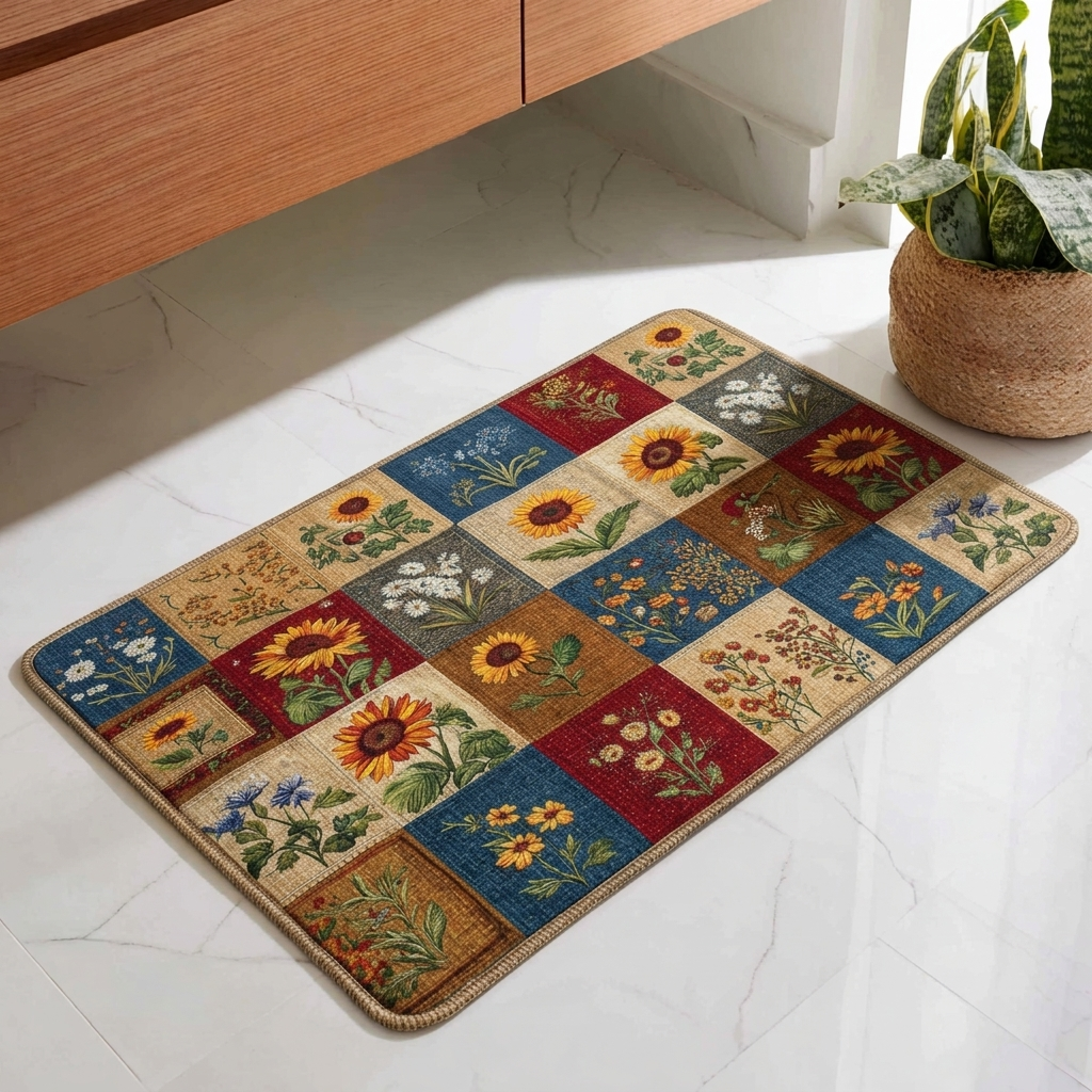 Garden Mosaic bath mat – sunflower patchwork