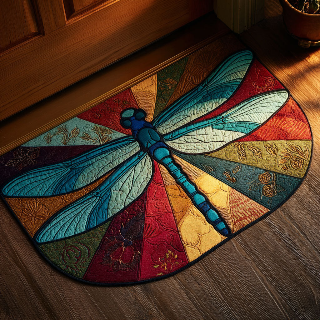 Garden Wings shaped doormat – dragonfly on patchwork