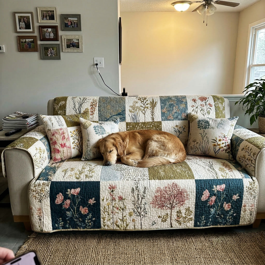 Quilted Sofa Cover - Country Blossom