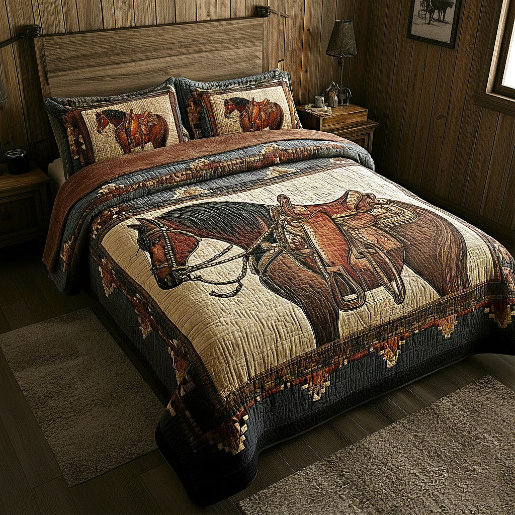 Two matching pillow shams from the Galloping Horses quilted bedspread set