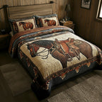 Two matching pillow shams from the Galloping Horses quilted bedspread set