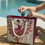 Ballerina and Butterflies quilted beach bag on the sand with a towel and sun cream