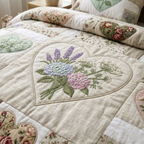 The Flower Patchwork quilted bedspread set on a made bed