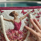 Close-up of the wave-stitch quilting on the Ballerina and Butterflies beach bag