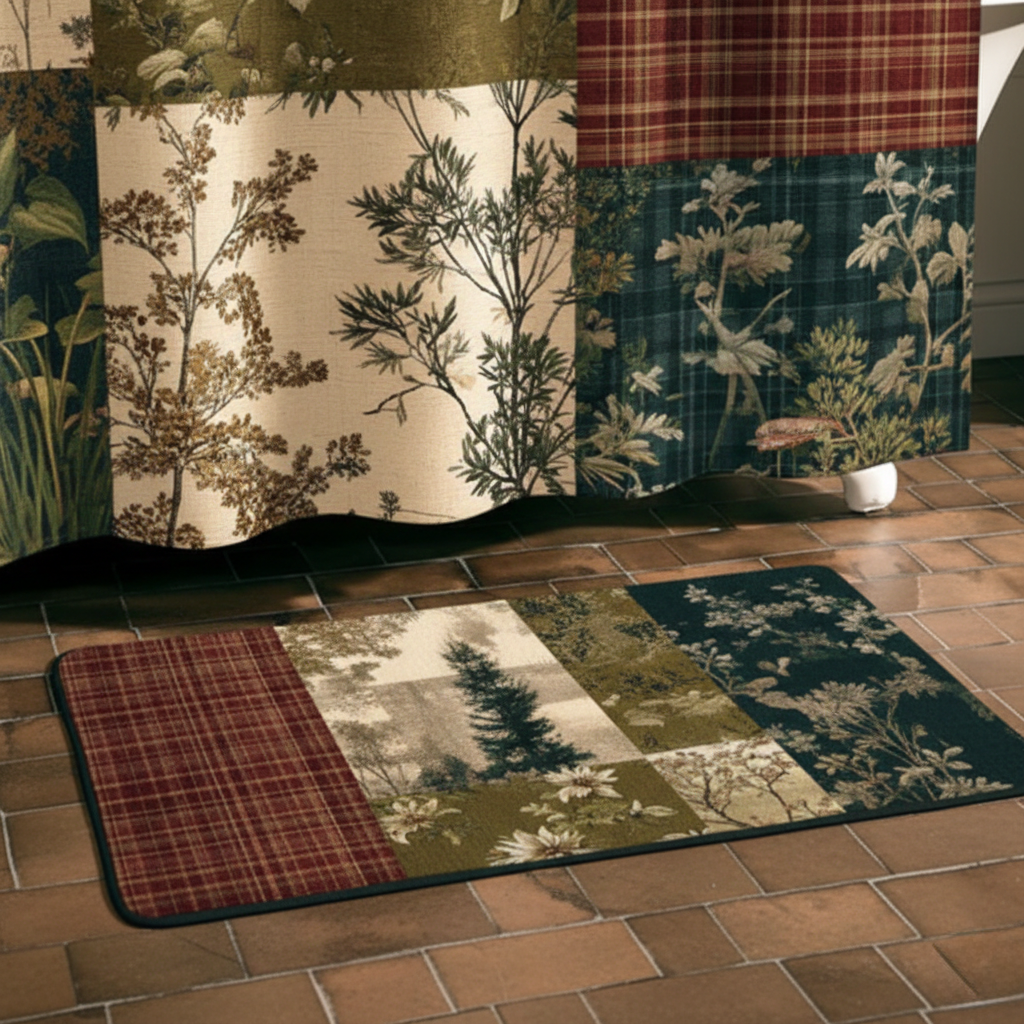 Timber Meadow doormat – botanical and plaid panels