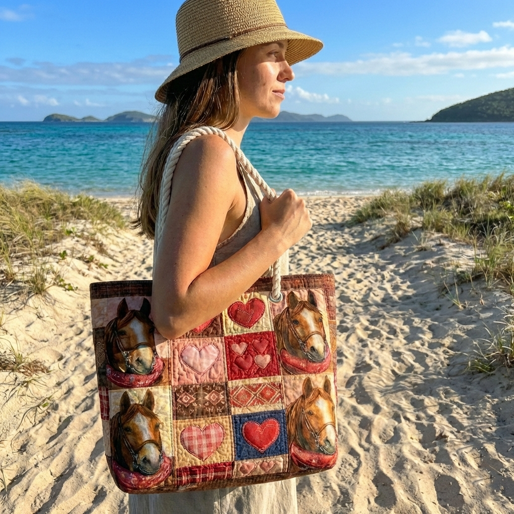 Close-up of the wave-stitch quilting on the Running Horses beach bag