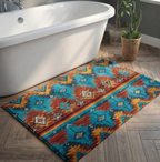 Turquoise Mesa Rhythm bath mat – turquoise kilim pattern