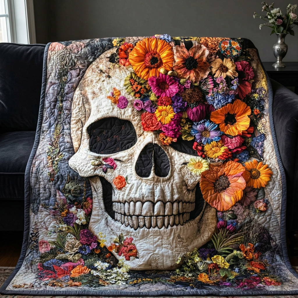 Quilted Throw - Flower Crown Skull – view 2