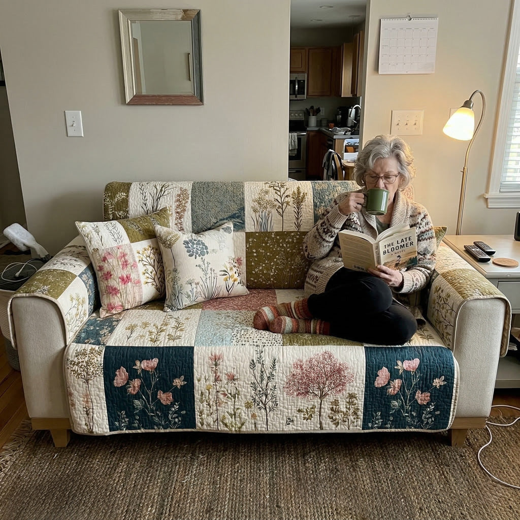 Quilted Sofa Cover - Country Blossom
