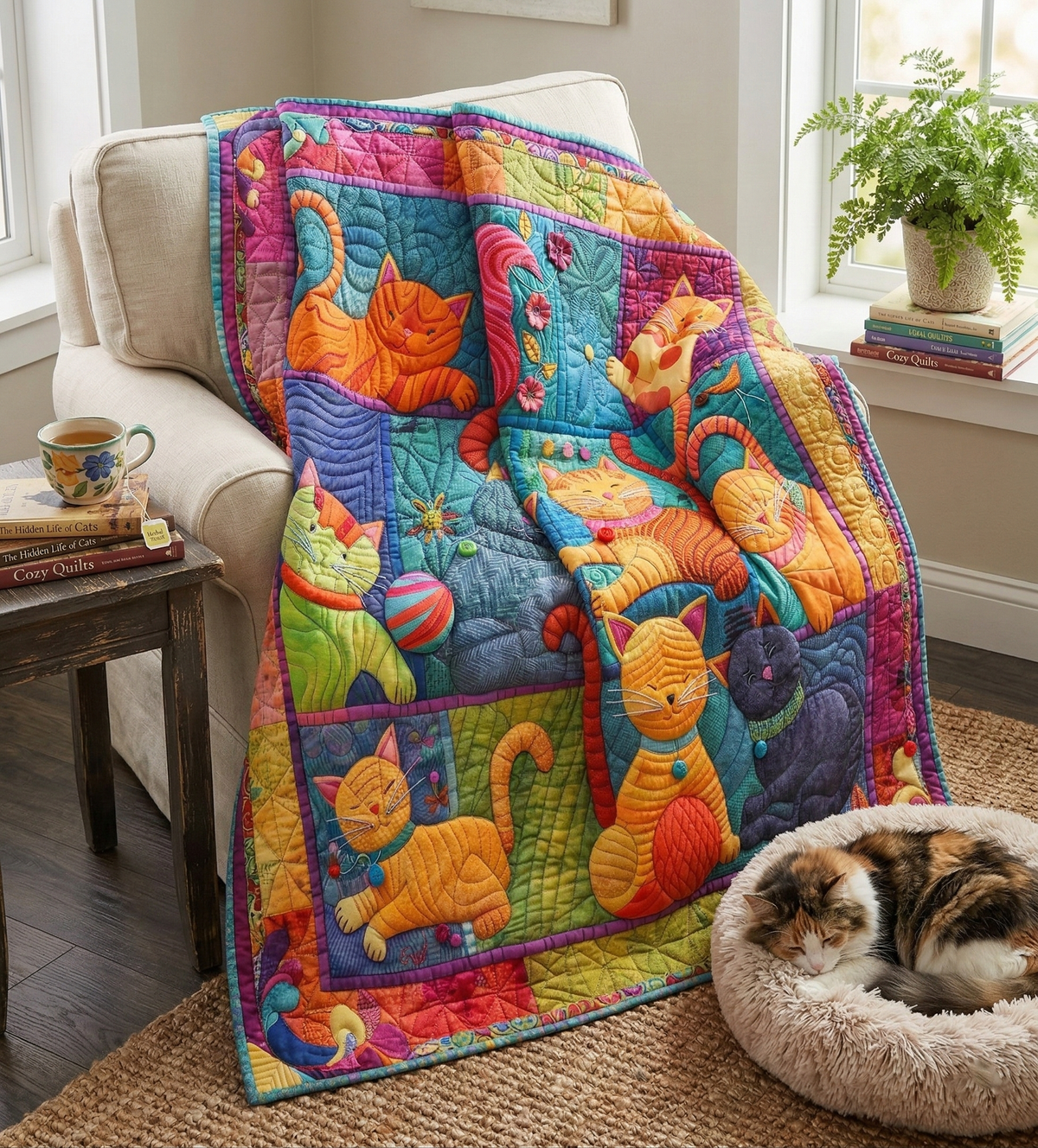 Quilted Throw - Kittens and Yarn – view 2