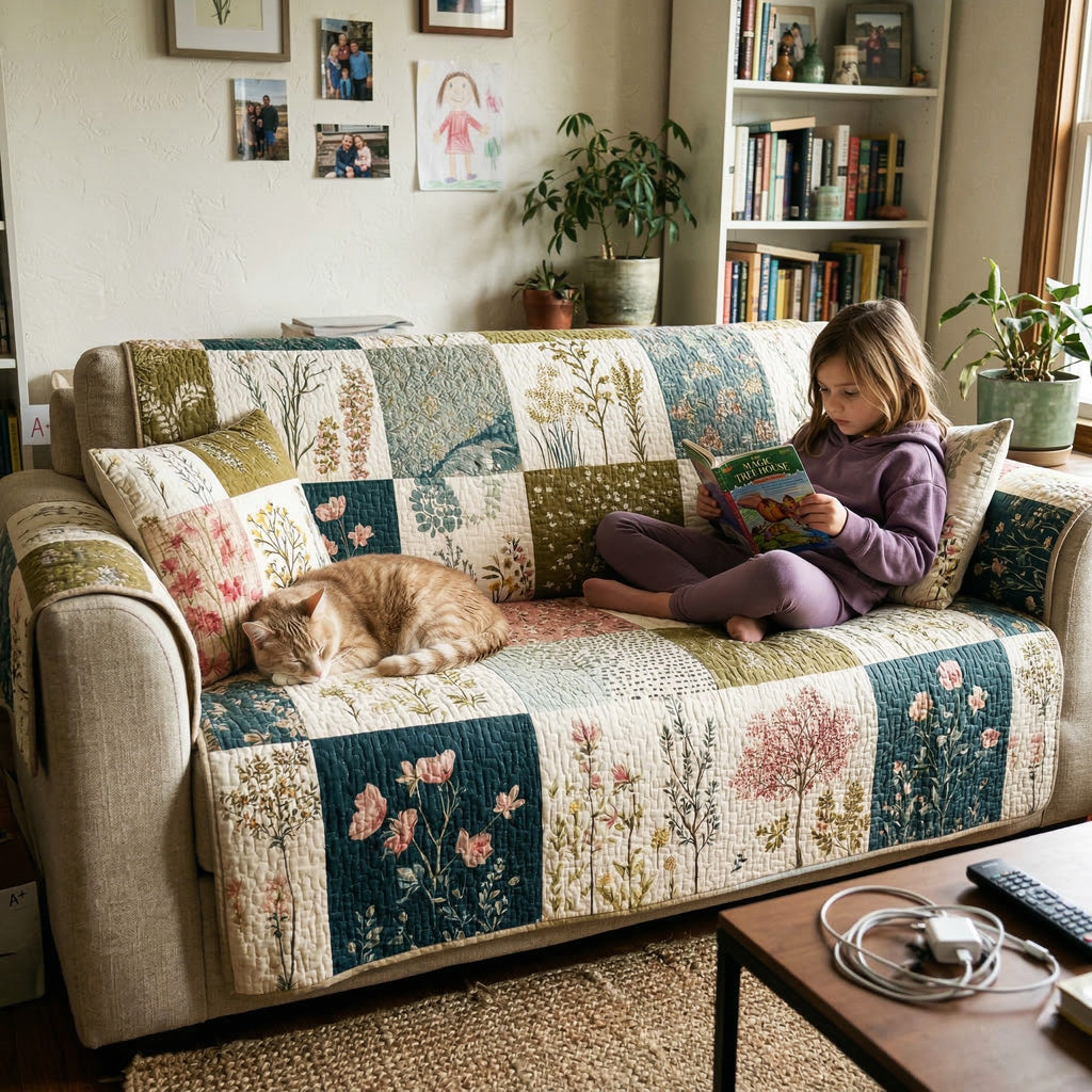 Quilted Sofa Cover - Country Blossom