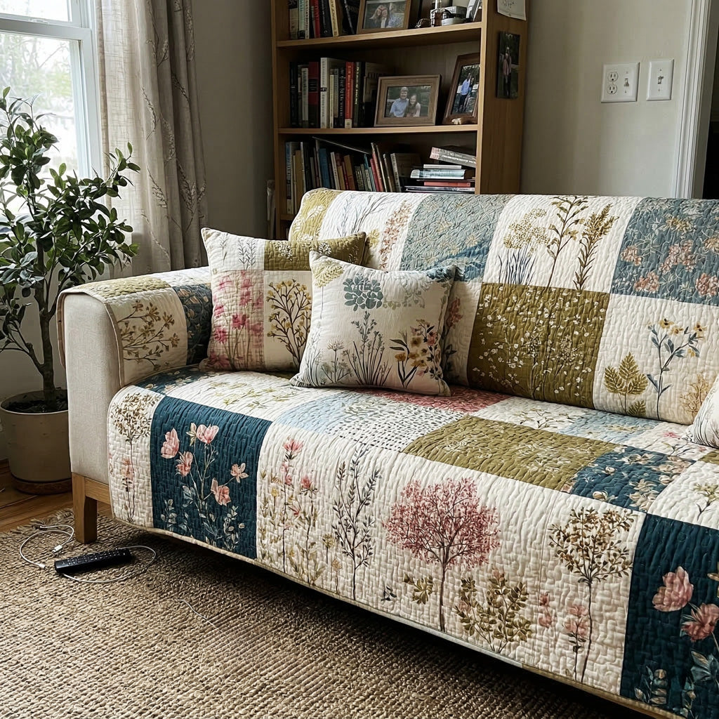 Quilted Sofa Cover - Country Blossom