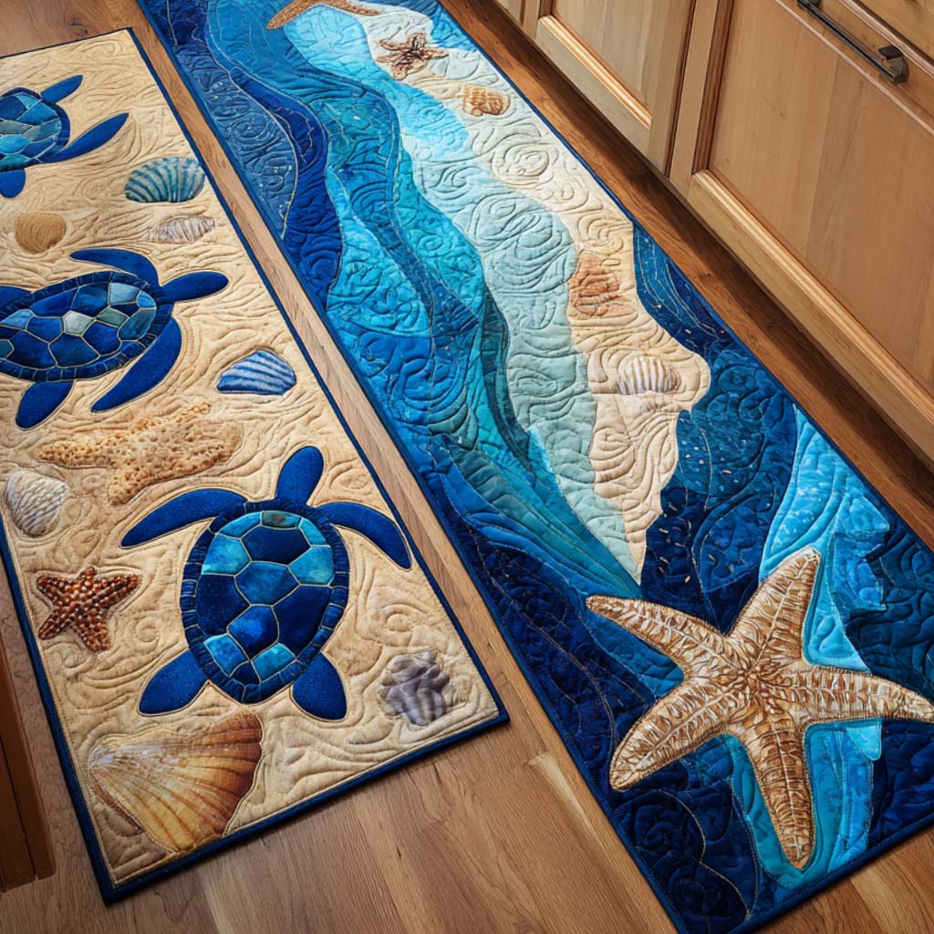 Starfish Shore kitchen mat set – turtles and starfish