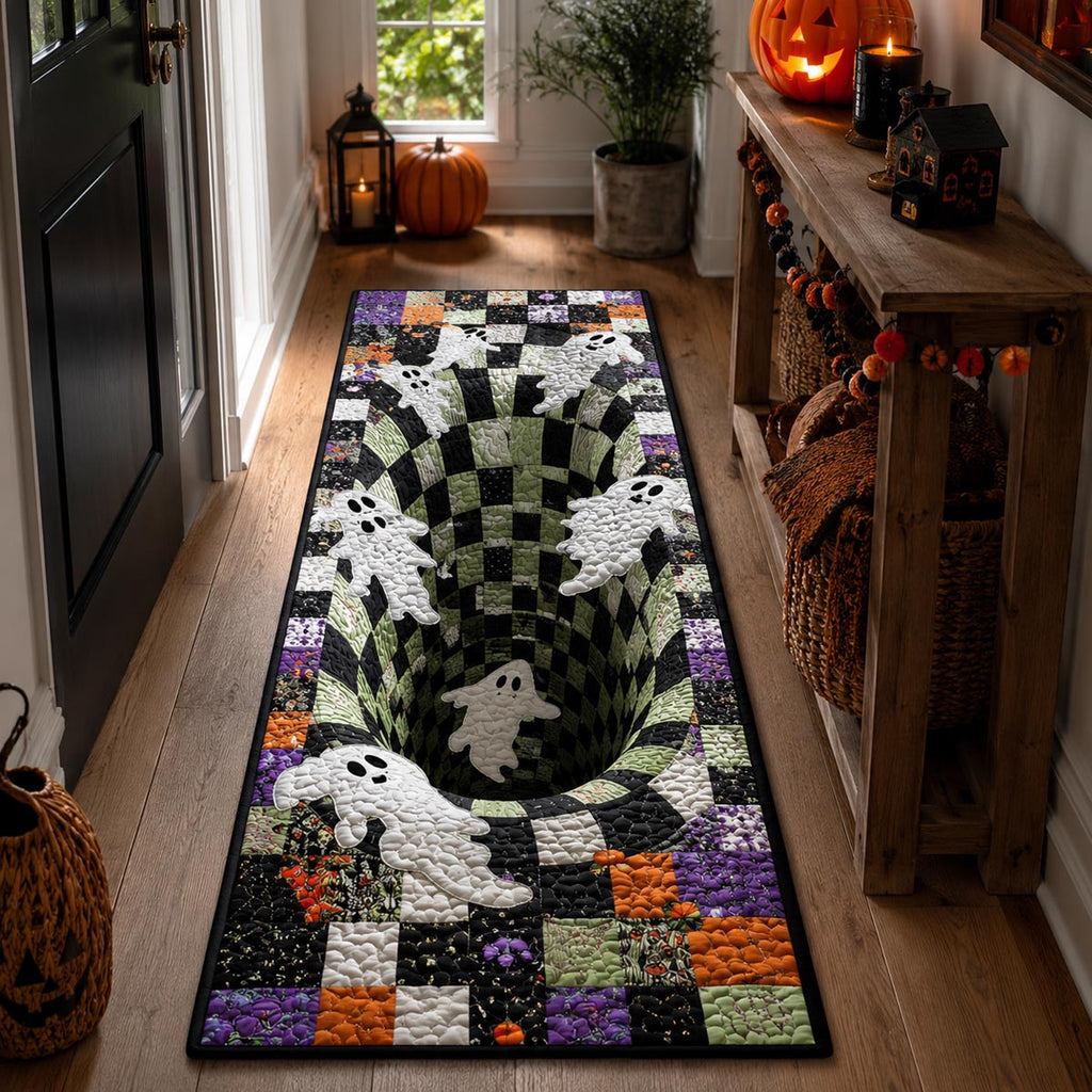 Ghost Portal hallway runner – ghosts in a chequered tunnel