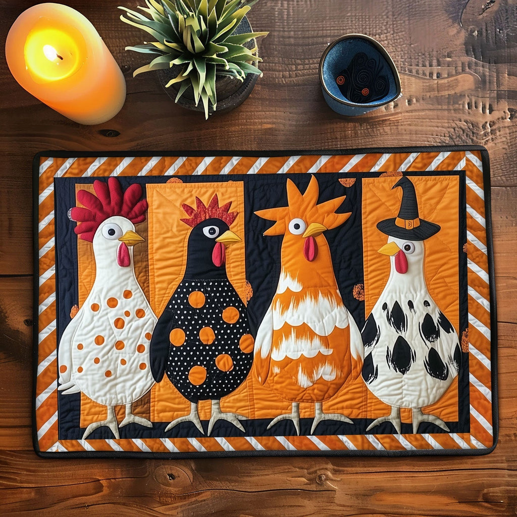 Ghostly Chickens quilted placemats – halloween hens