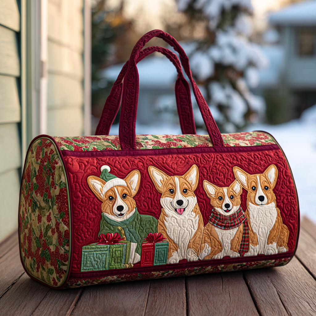 Gift-Wrapped Corgis quilted weekend bag – corgis on red