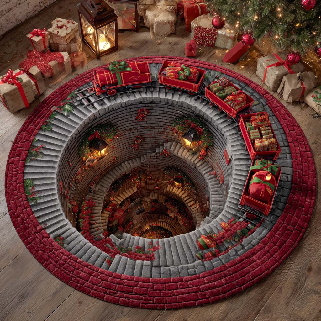 Gift Hollow round rug – gift train in a well