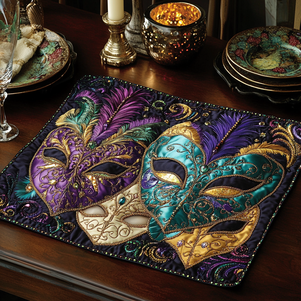 Glitter Dream quilted placemats – masquerade masks