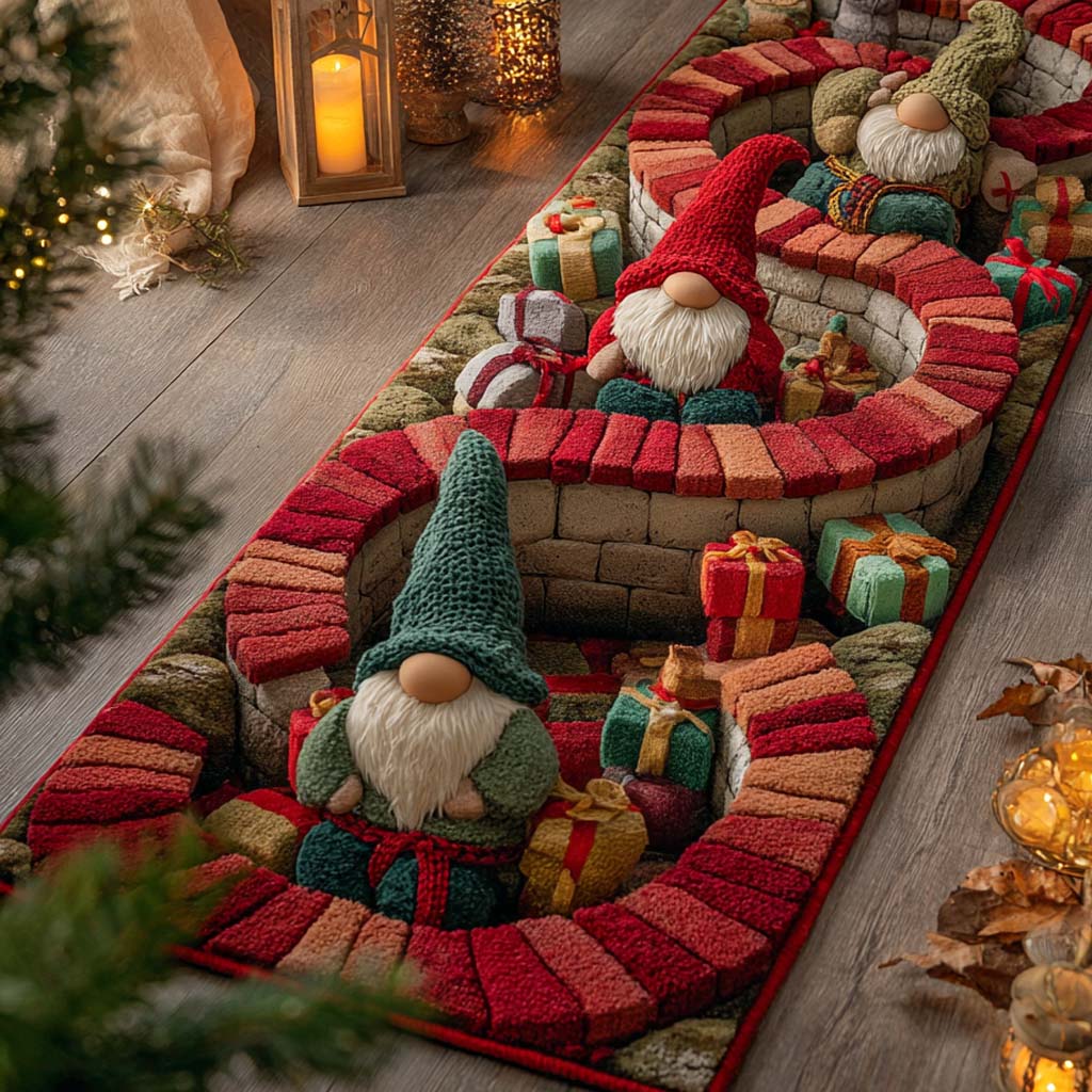 Gnome Path hallway runner – gnomes on a red path