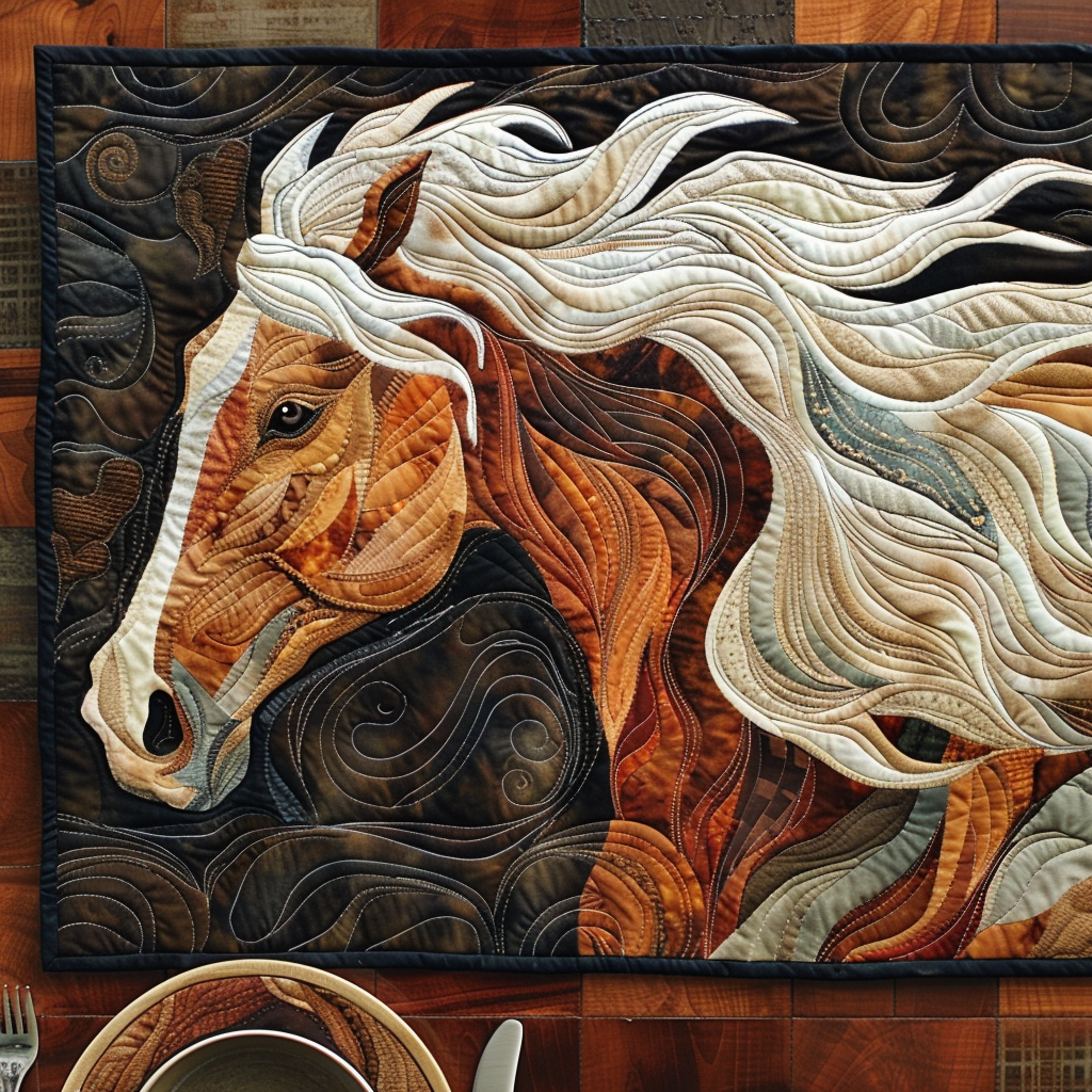 Golden Gallop quilted placemats – chestnut horse with cream mane