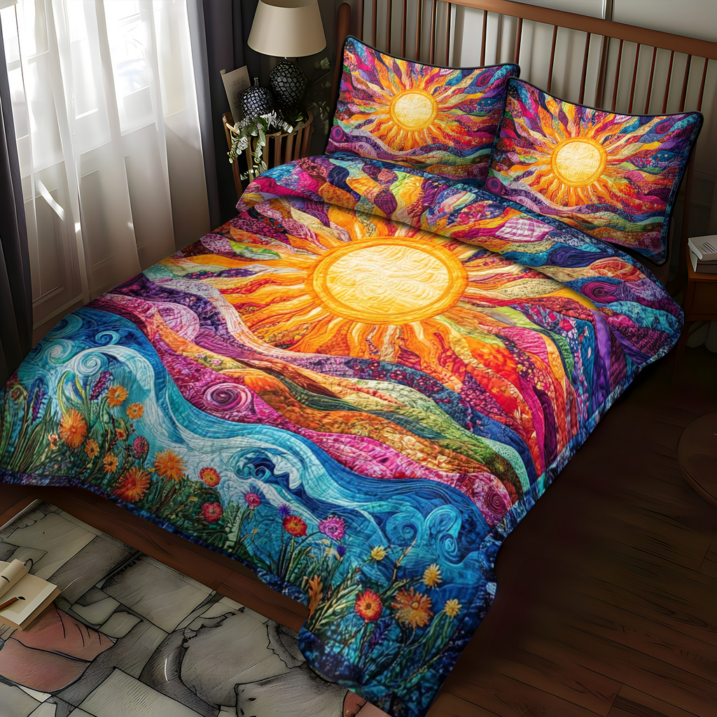 3-Piece Quilted Bedspread Set - Golden Sun – view 2