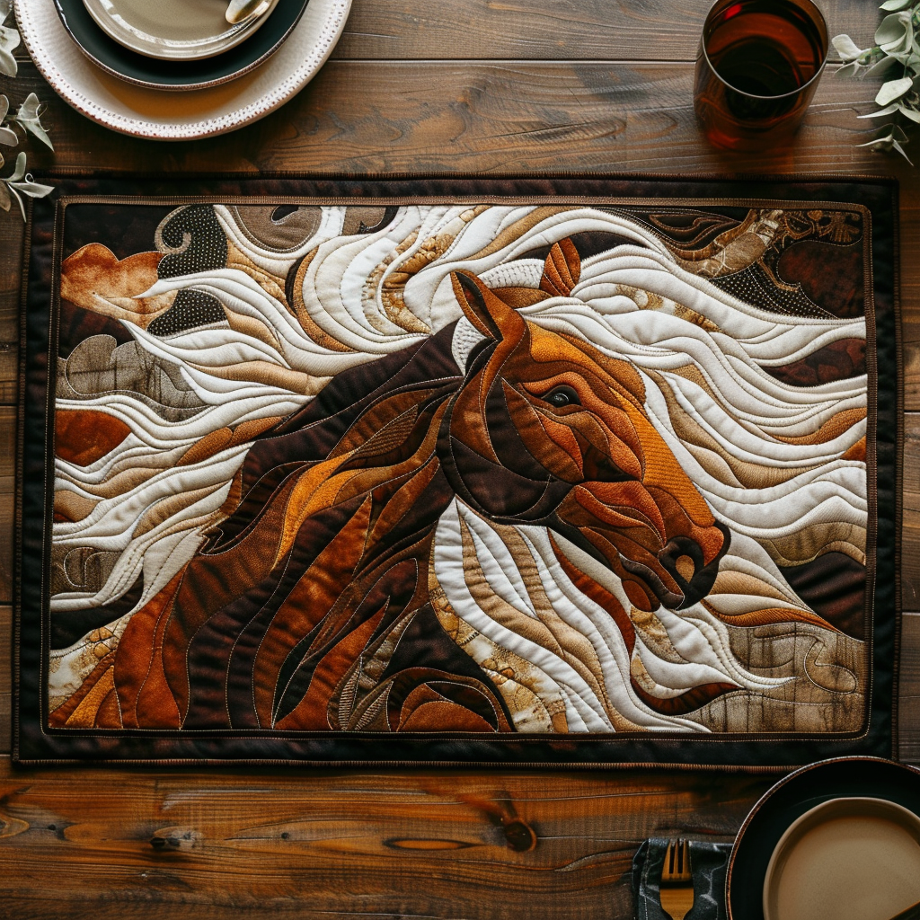 Golden Horse quilted placemats – bay horse head
