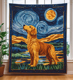 Starry Night Retriever quilted throw – golden Retriever under a swirling starry sky
