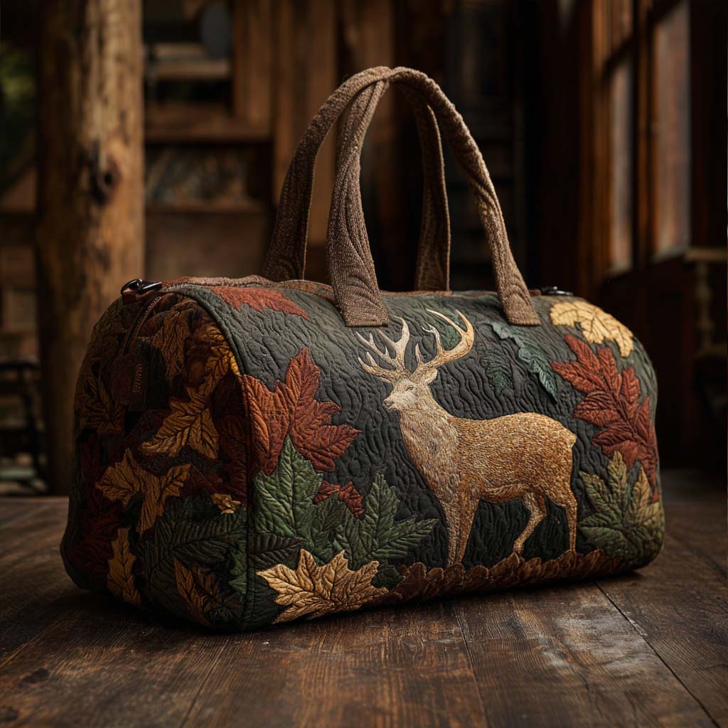 Golden Antlers quilted weekend bag – stag in autumn