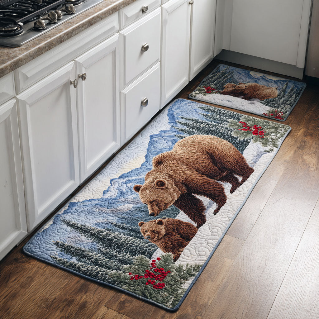 Golden Bear kitchen mat set – bear and cub in snow