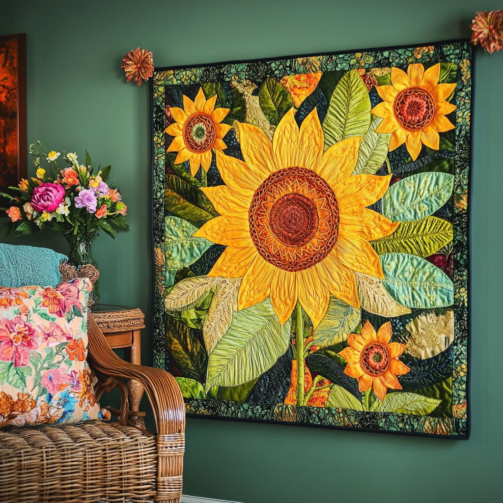 Giant Sunflower art quilt – giant sunflower