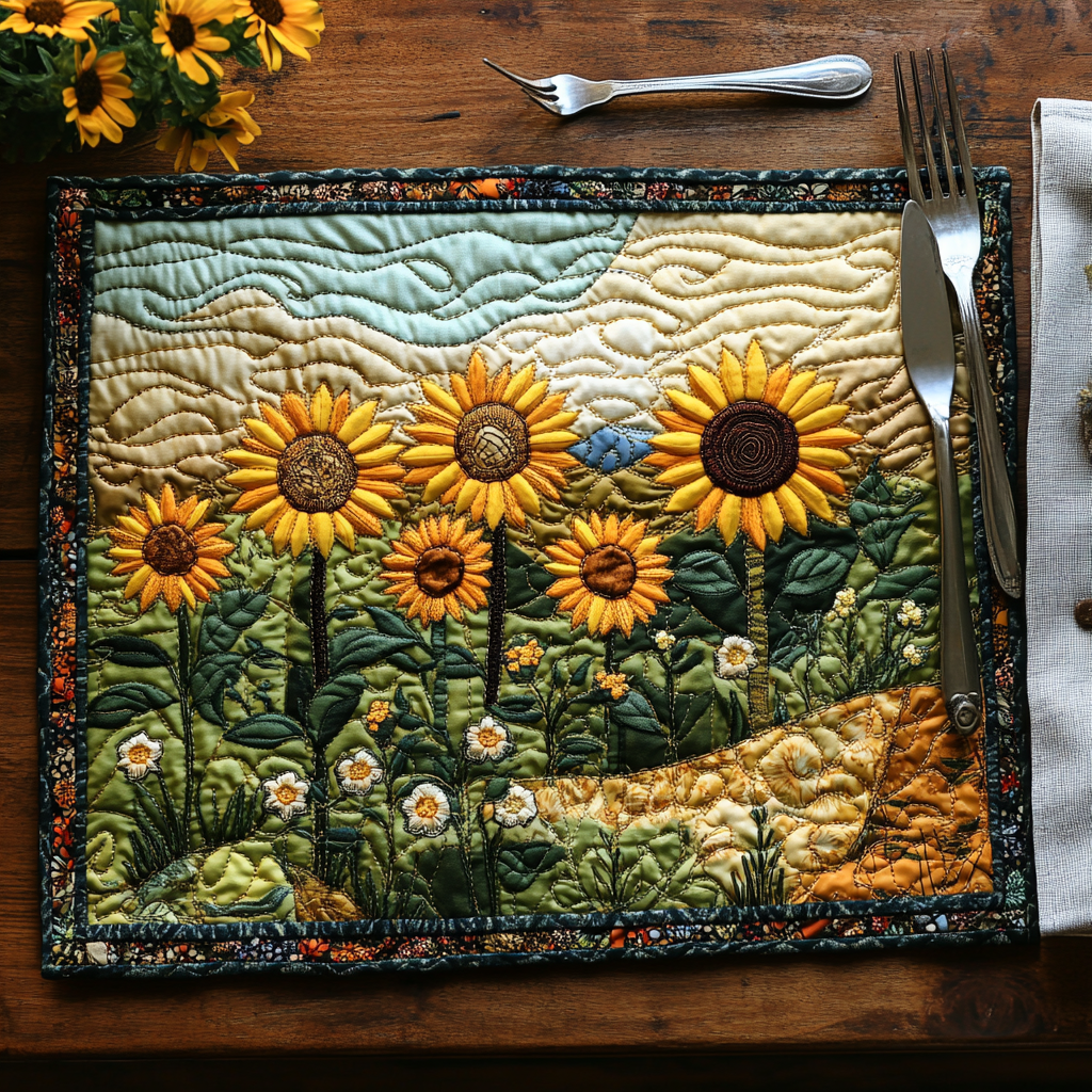 Sunflower Meadow Glow quilted placemats – sunflower meadow