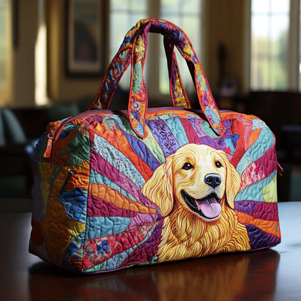 Golden Buddy quilted weekend bag – retriever on rainbow rays