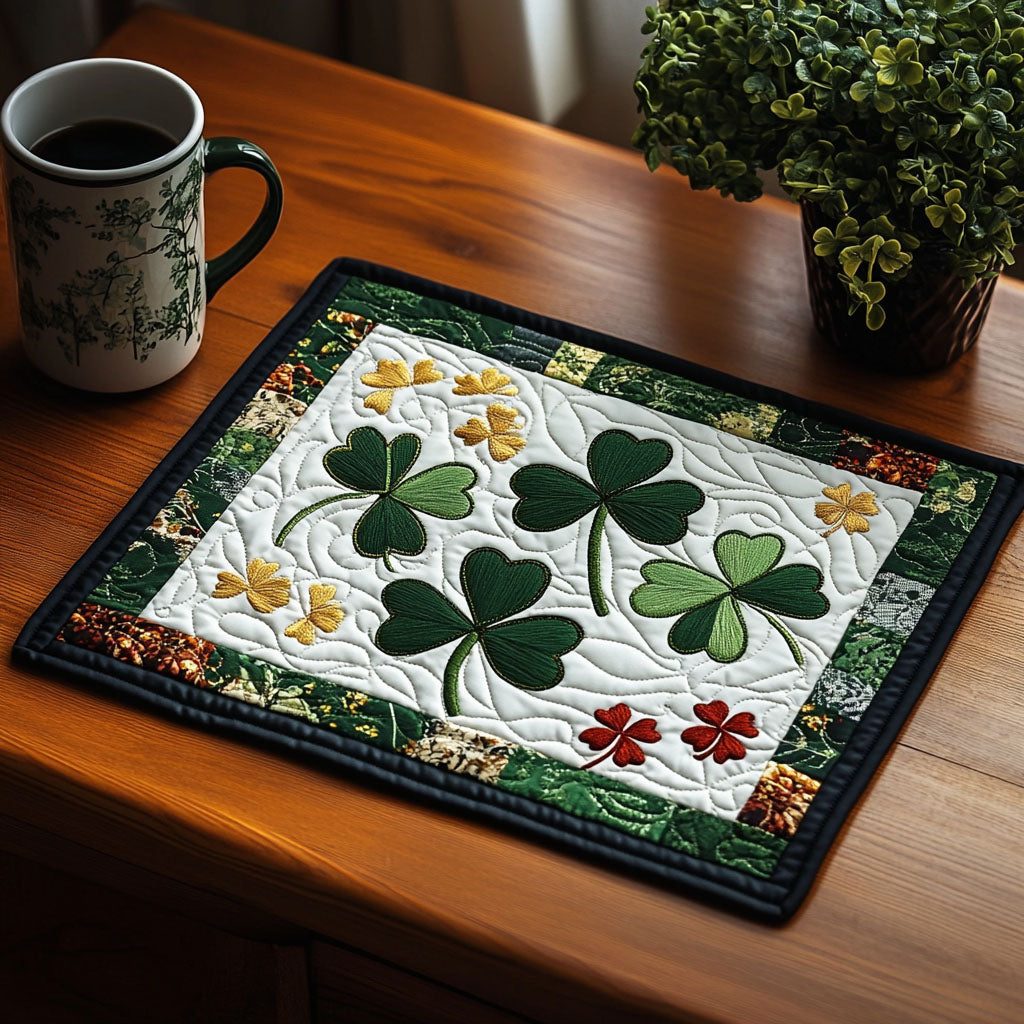 Golden Charm quilted placemats – shamrocks on cream