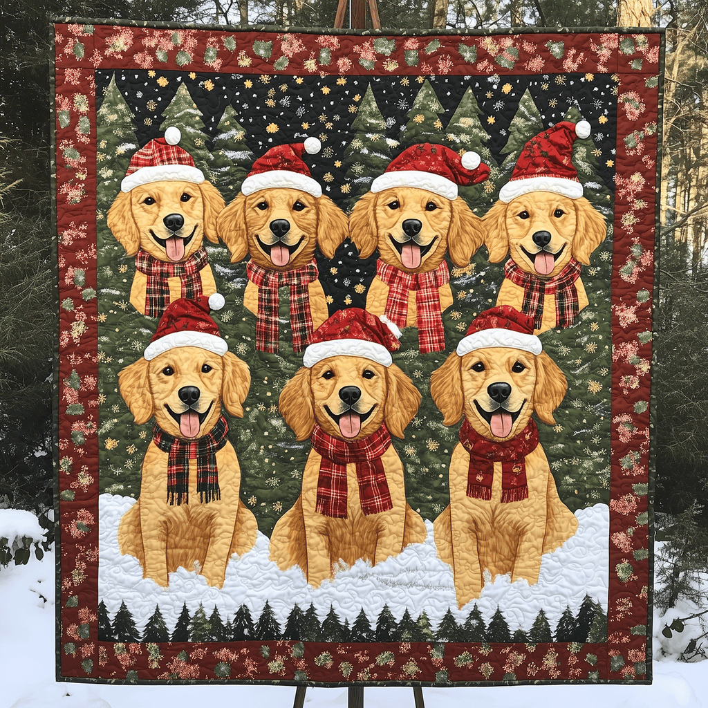 Retriever Santa Hats art quilt – retrievers in Santa hats