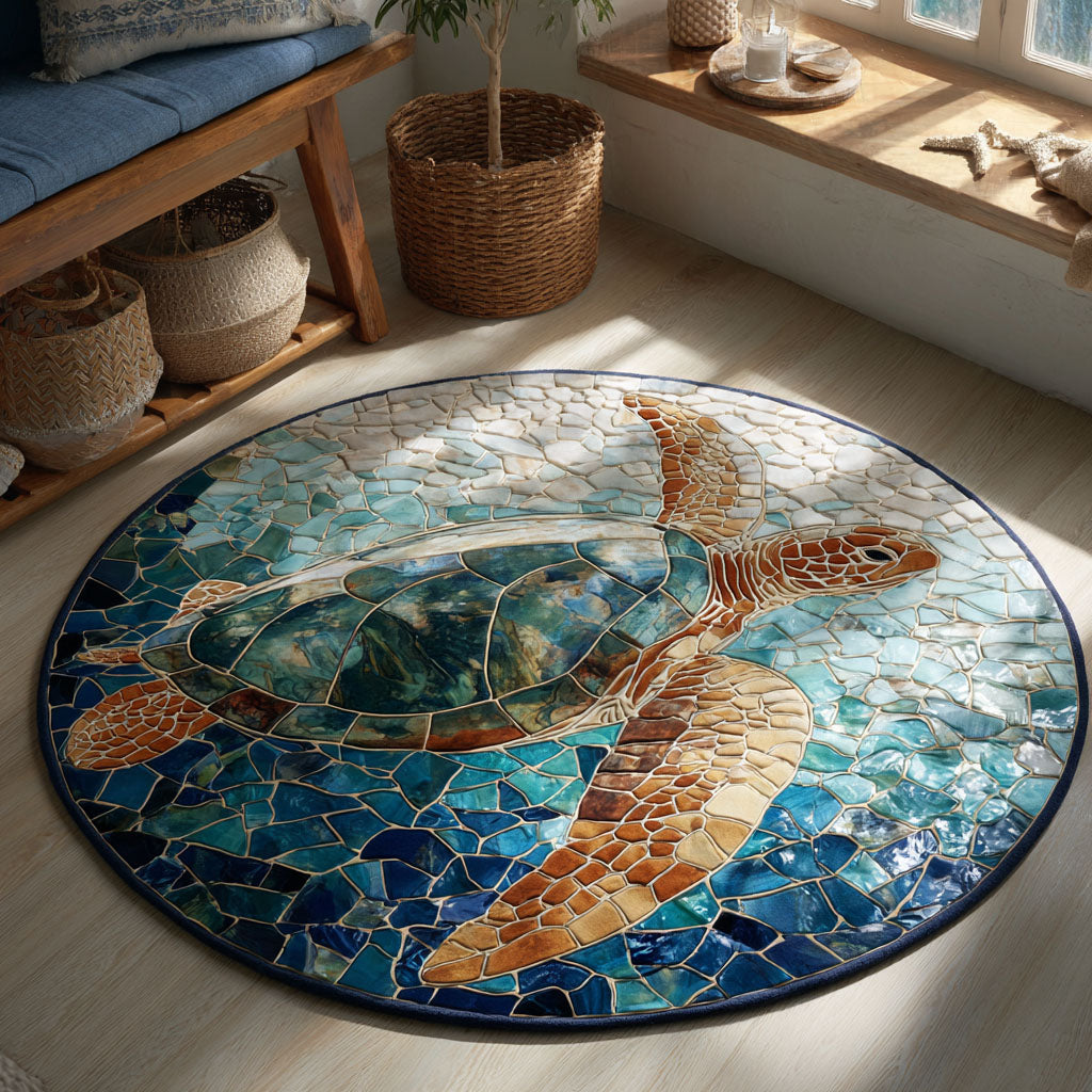 Golden Current round rug – mosaic turtle