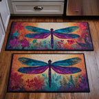 Sunset Dragonfly kitchen mat set – dragonfly on sunset tones