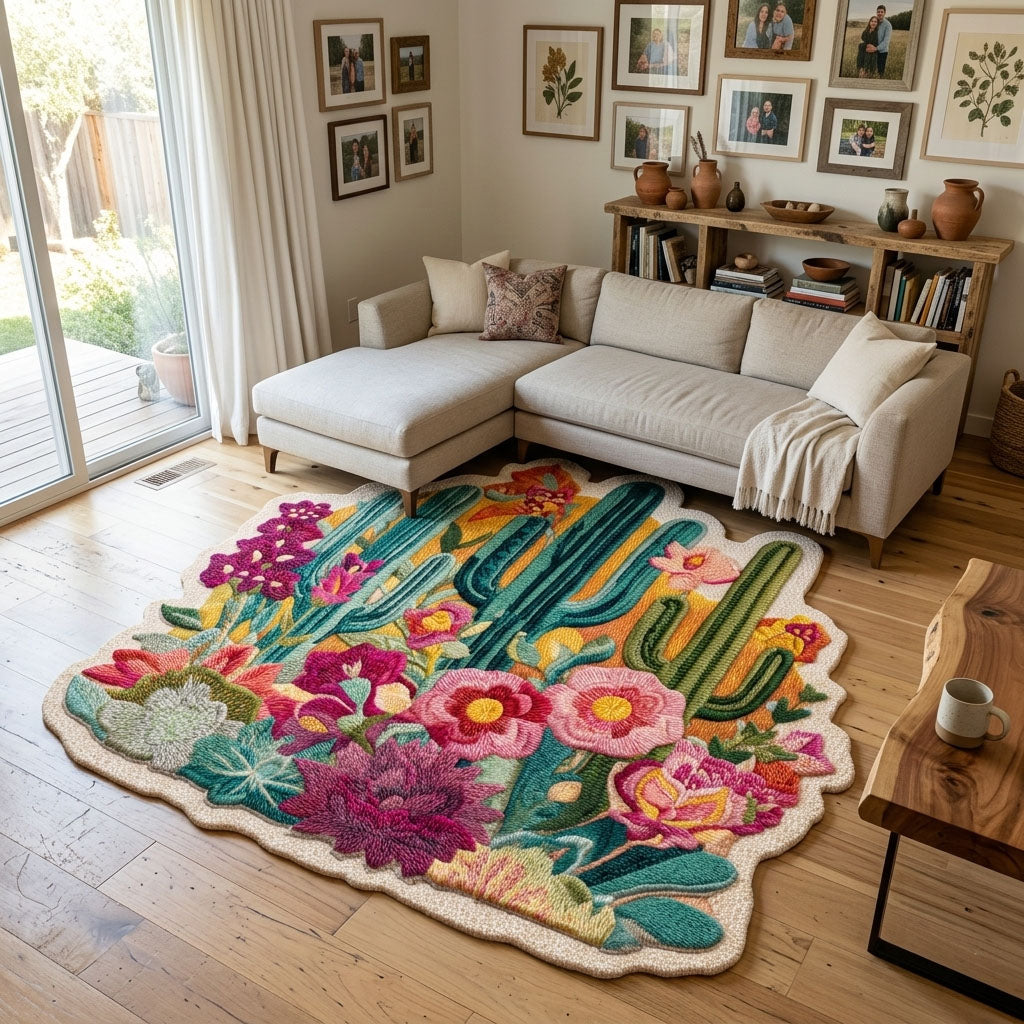 Golden Dunes Cactus shaped rug – cacti and flowers