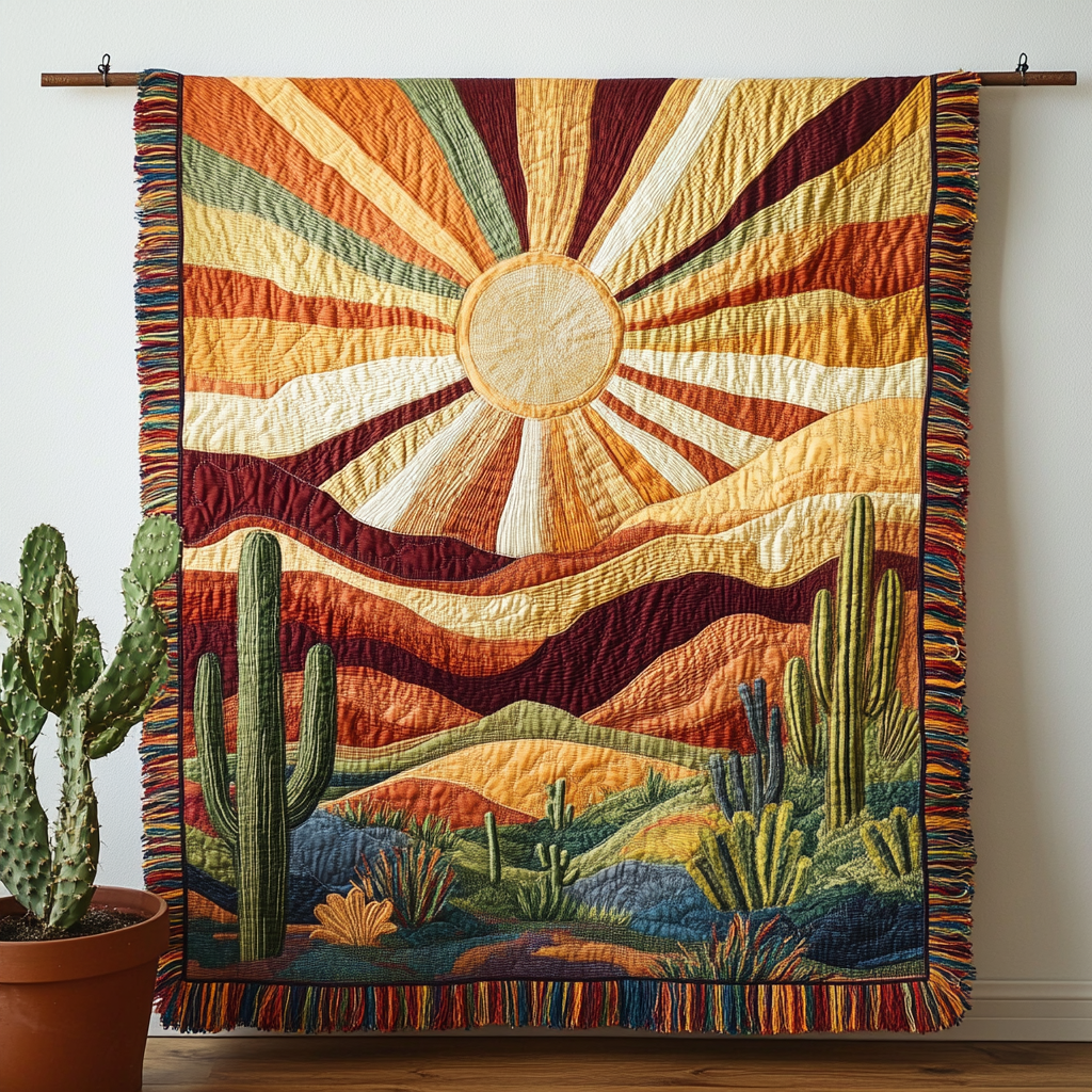 Desert Sunrays woven sofa throw – sunrays over dunes and cacti