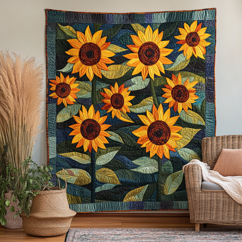 Mosaic Sunflowers art quilt – mosaic sunflowers