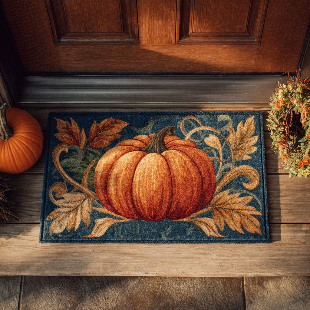 Golden Harvest Pumpkin doormat – pumpkin and leaves