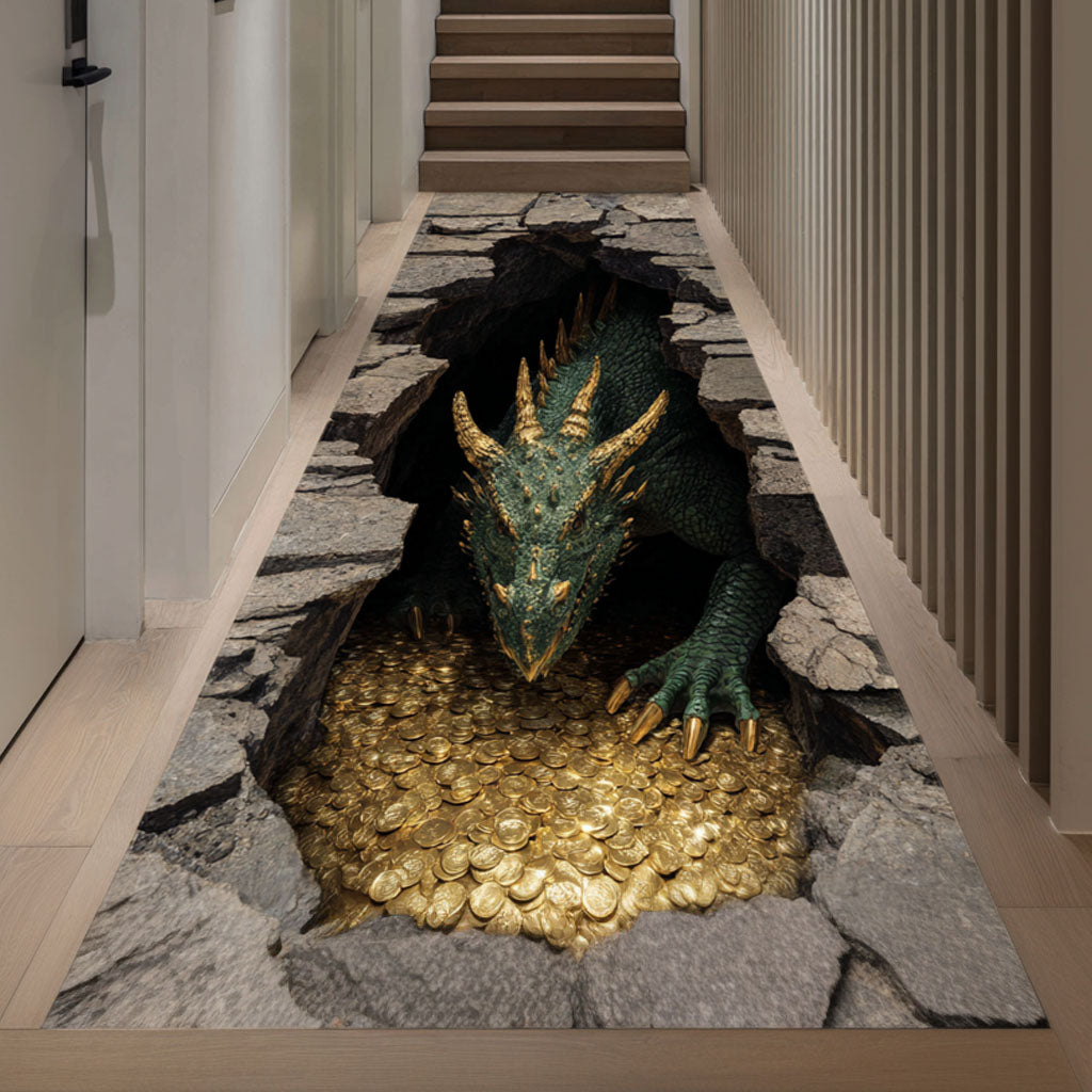 Golden Hoard Dragon hallway runner – dragon with gold