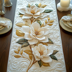 Cream Magnolia Branch quilted table runner – cream magnolias on a branch