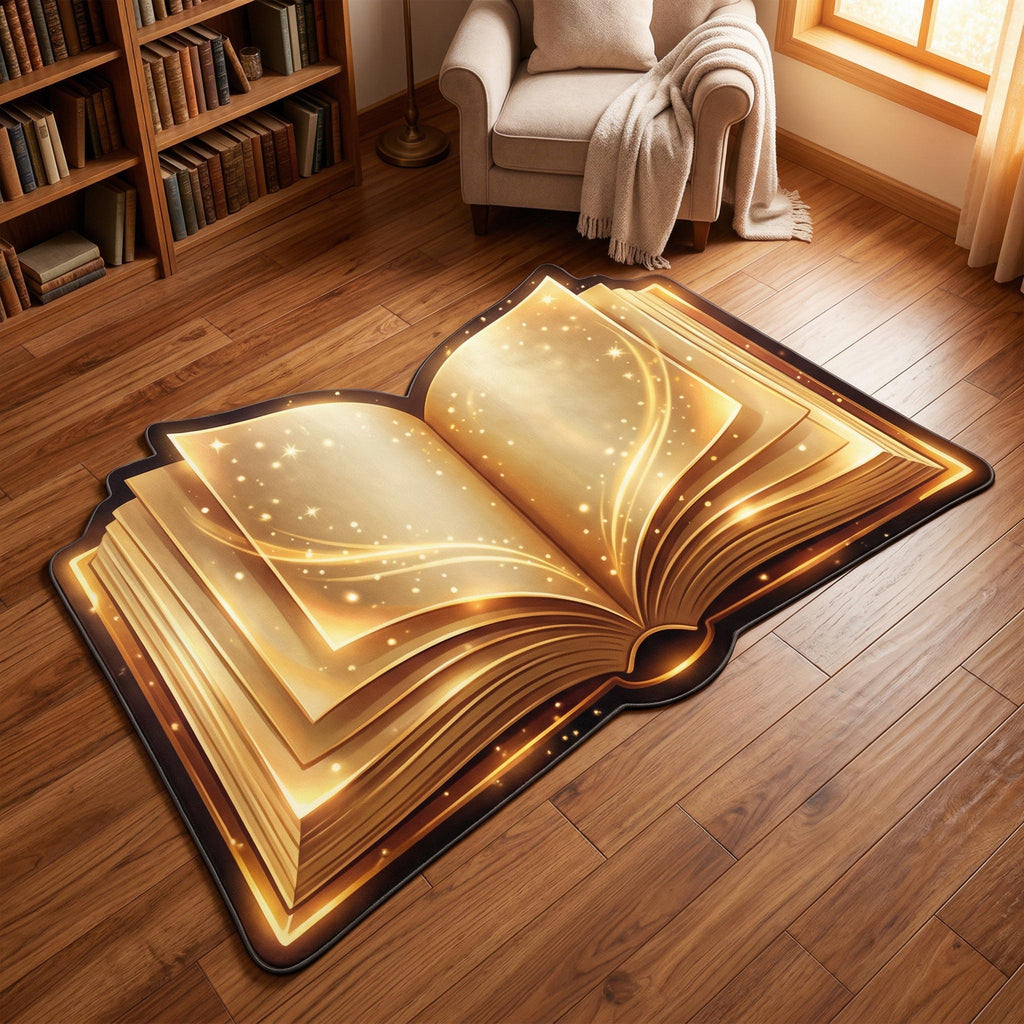 Golden Pages shaped rug – open book shape