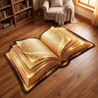 Golden Pages shaped rug – open book shape