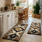 Gold Path kitchen mat set – black and gold diamonds