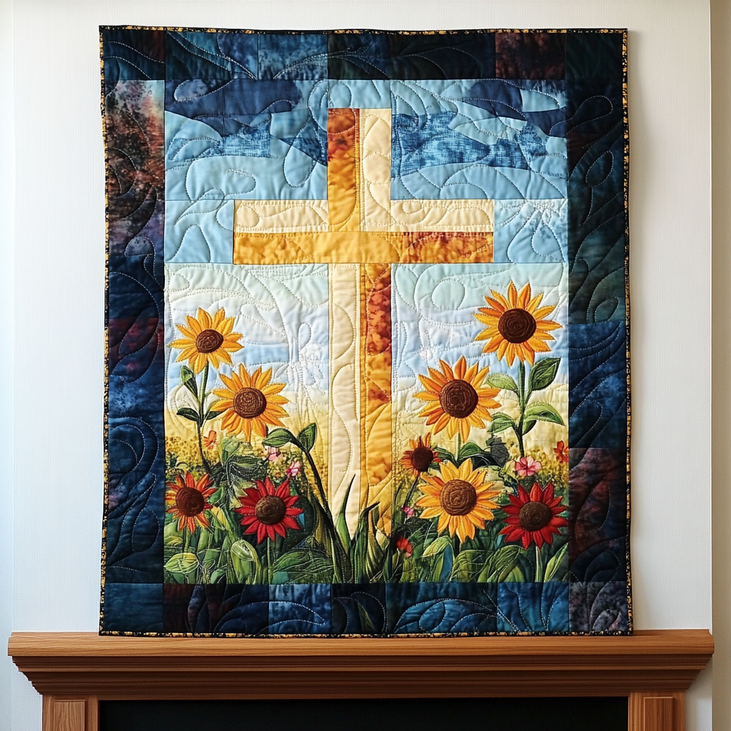 Sunrise Cross art quilt – cross at sunrise